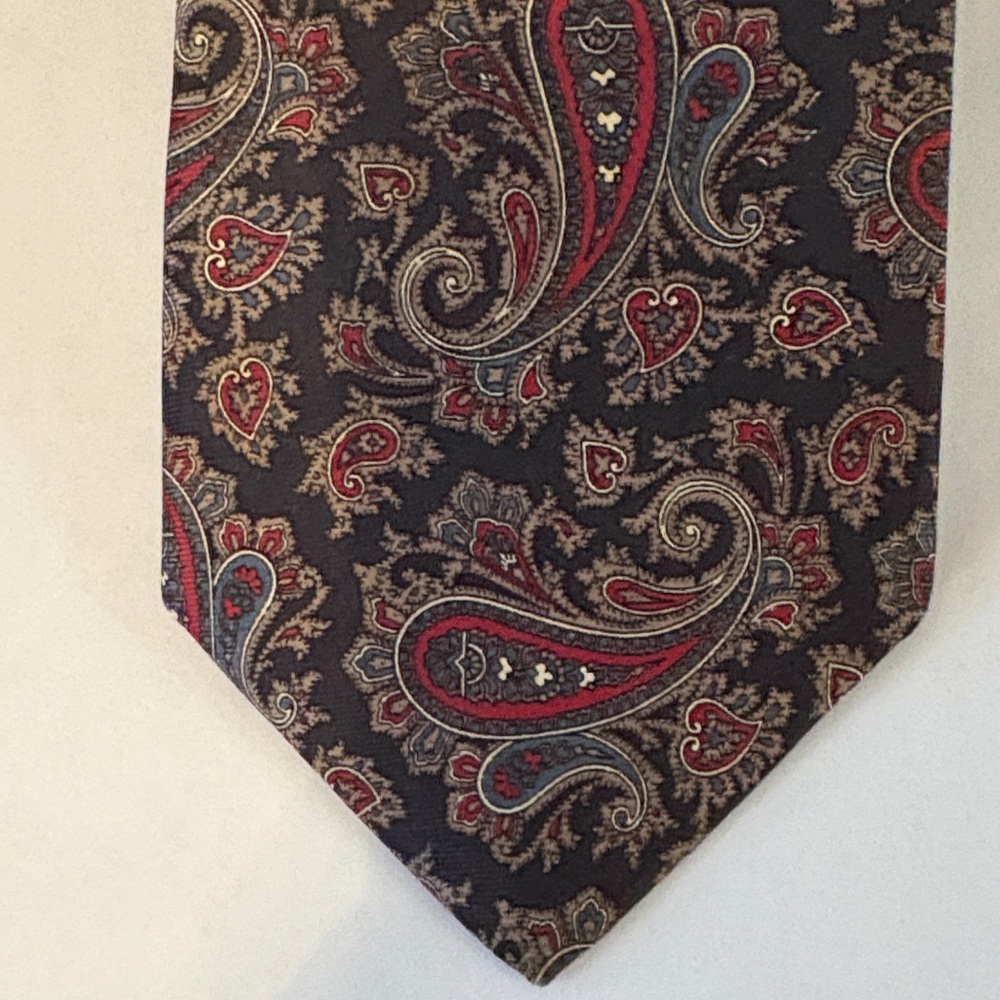 Vintage Christian Dior Navy, Red, Green & Gold Paisley Silk Tie